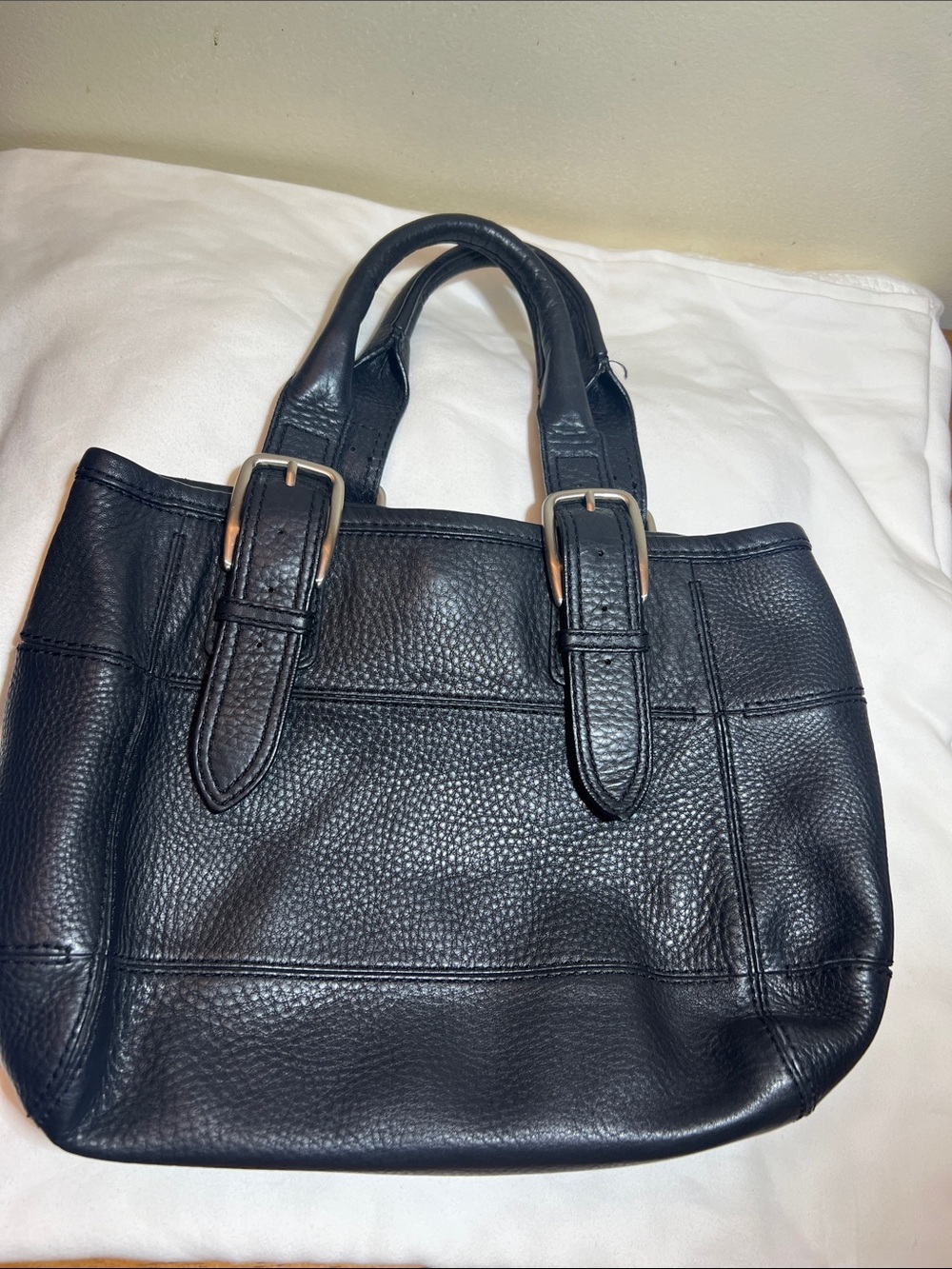 Cole haan Classic Black Leather Tote Bag with Buckle Handles